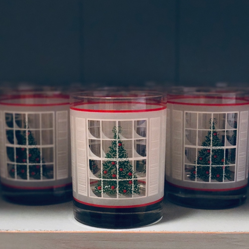 WAECHTERSBACH CHRISTMAS TREE IN WINDOW Old Fashioned 4” Low Ball Glasses (8)